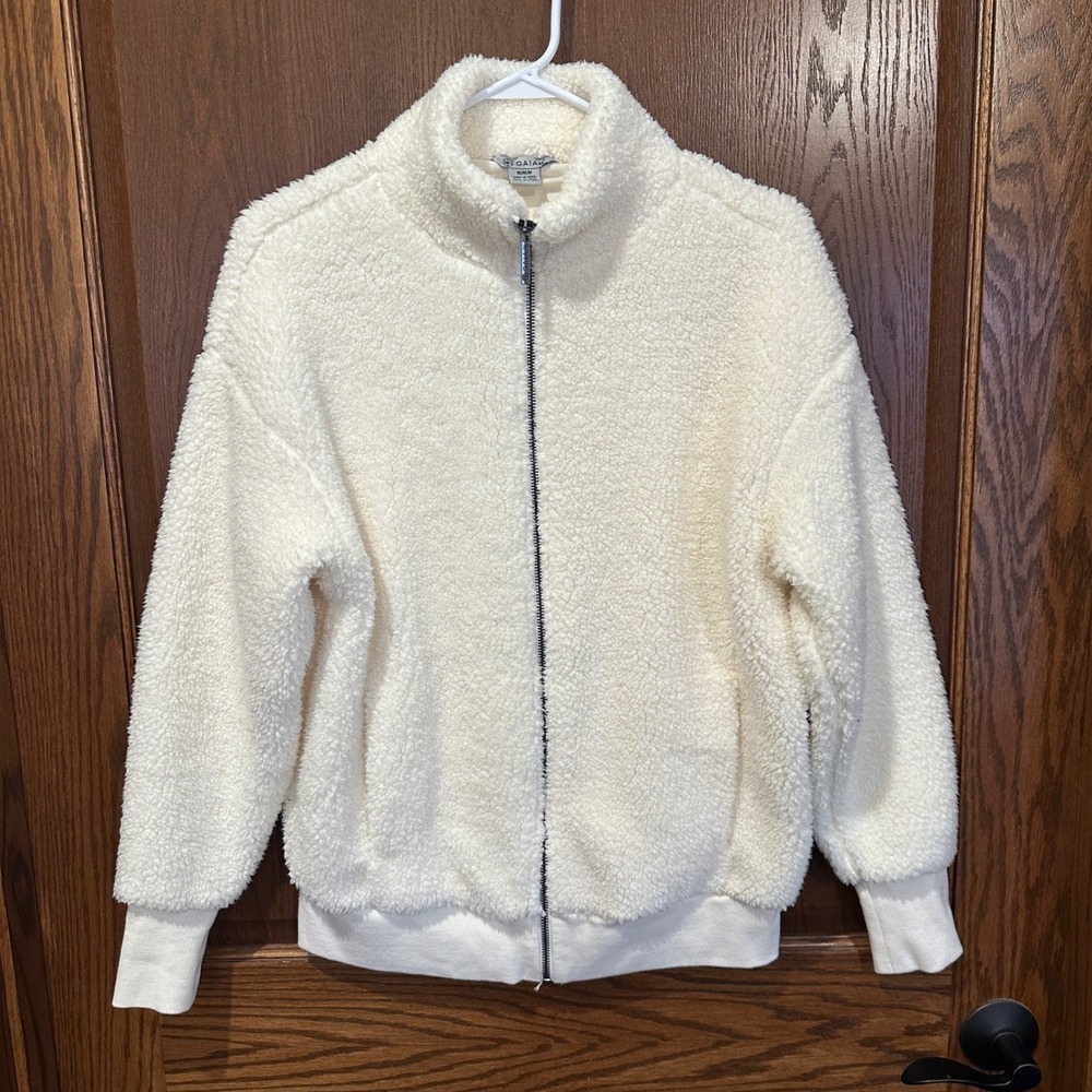 Gaiam Cream Sherpa Fleece Full Zip Jacket‎ Mock Neck Cozy Loungewear Women's M